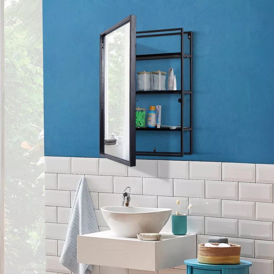 Mirrors * | Head West Metal Frame Rectangle Vanity Wall Mirror With Shelves