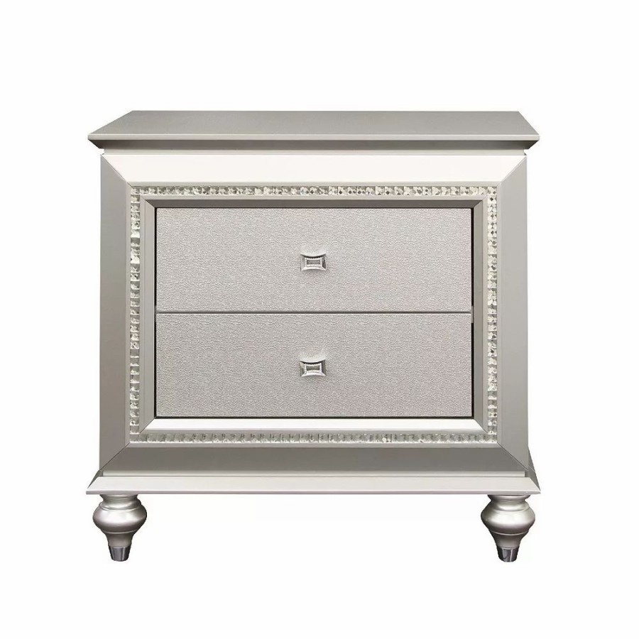 Furniture * | 2 Drawer Spacious Nightstand With Mirror Beveled Pulls, Silver