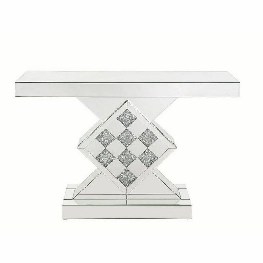 Furniture * | Console Table With Mirror Frame And Pedestal Base, Silver