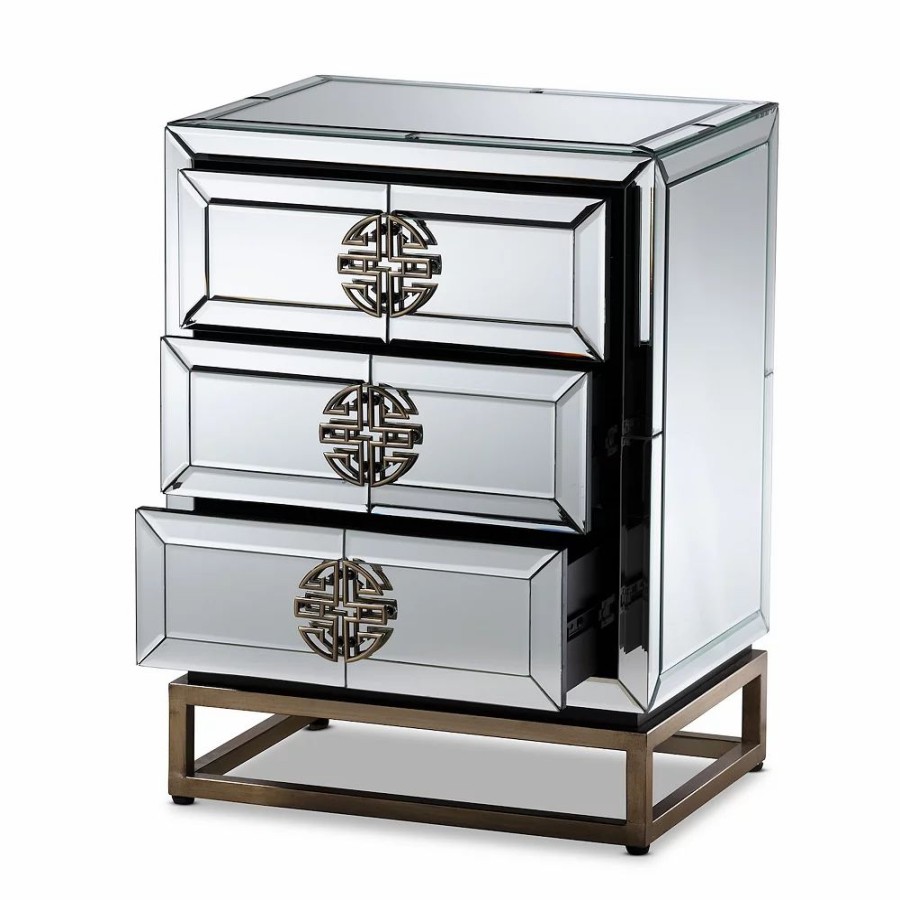 Furniture * | Baxton Studio Laken Mirror Nightstand Table