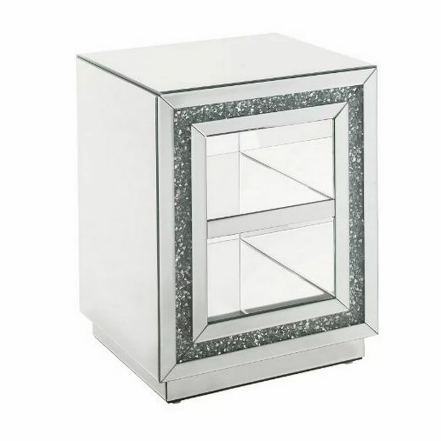 Furniture * | End Table With Mirror Framing And Faux Diamonds, Silver