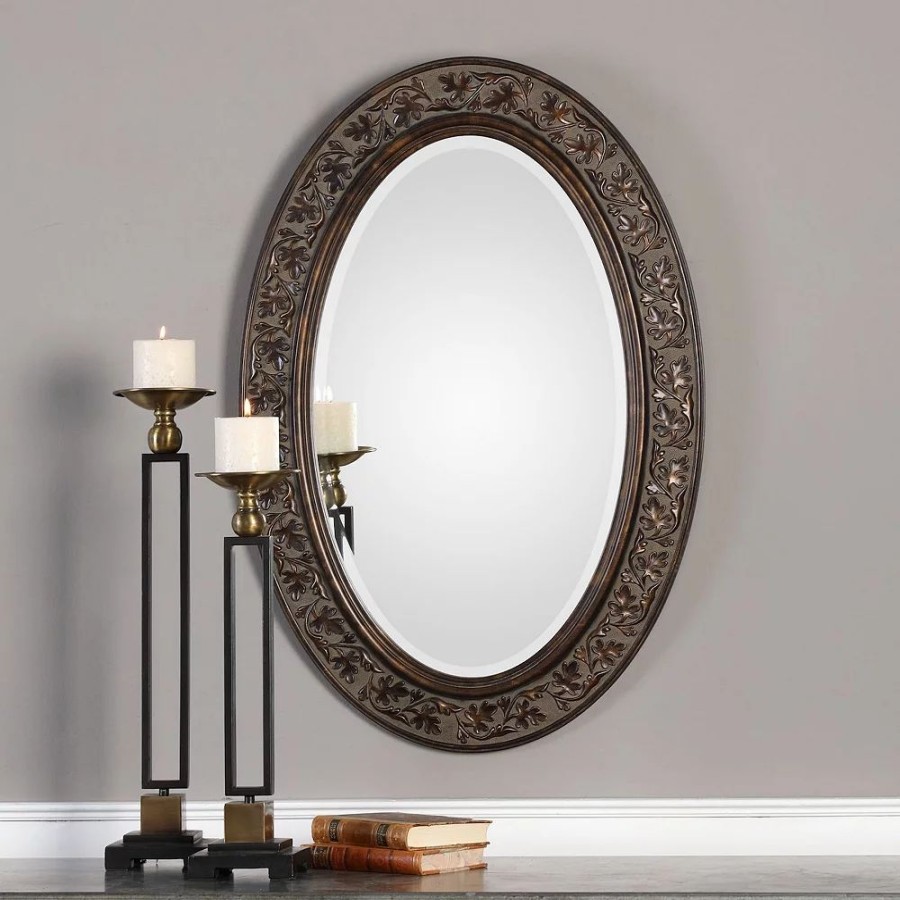 Mirrors * | Bronze Finish Oval Frame Wall Mirror