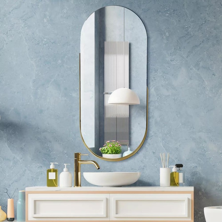 Mirrors * | Head West Thin Gold Partial Framed Oval Wall Mirror