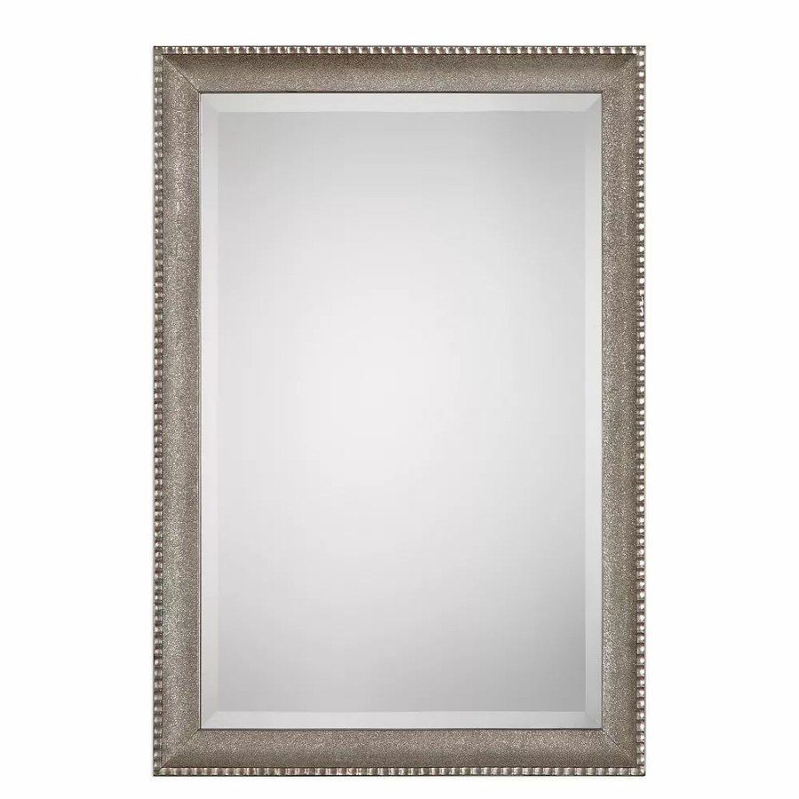 Mirrors * | Textured Surface Metallic Silver Finish Wall Mirror