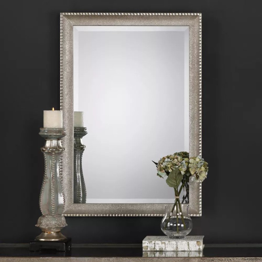 Mirrors * | Textured Surface Metallic Silver Finish Wall Mirror