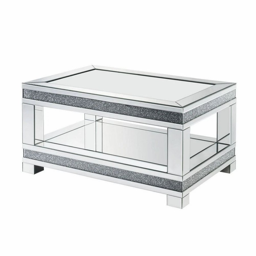 Furniture * | Coffee Table With Open Shelf And Mirror Panels, Silver