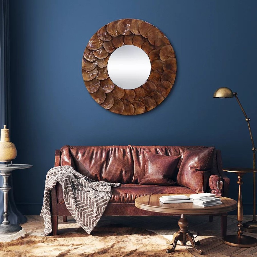 Mirrors * | La Pastiche Bronze Finish Aeolian Faux Mother Of Pearl Wall Mirror