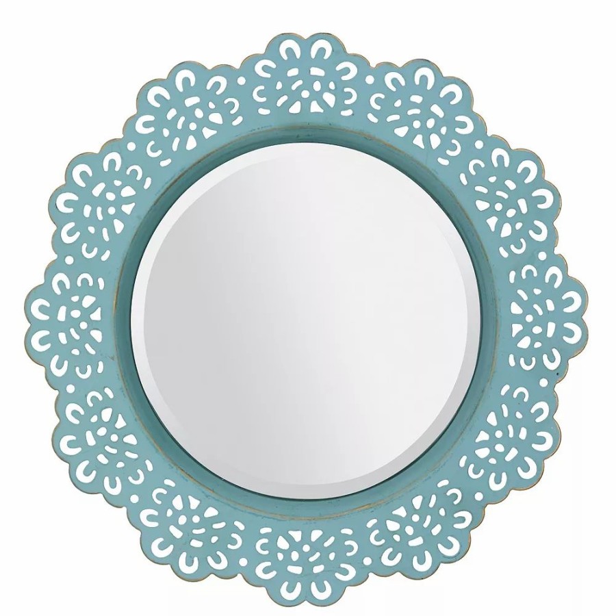 Mirrors * | Round Decorative Metal Lace Hanging Wall Mirror Blue