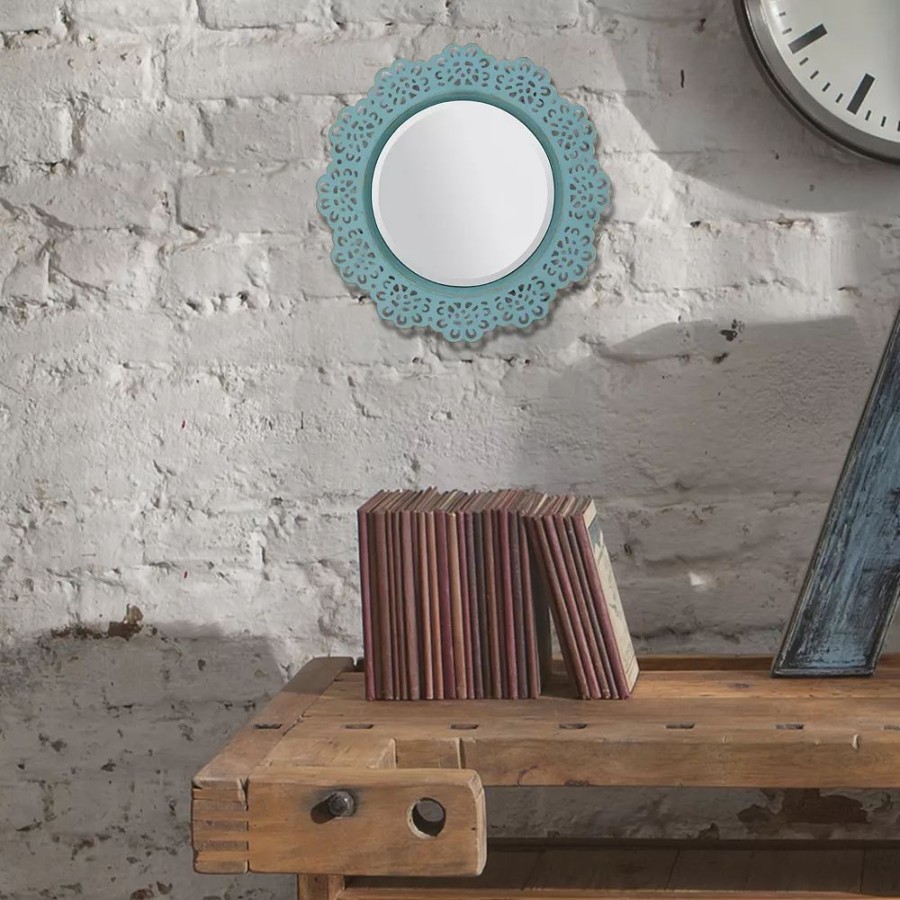 Mirrors * | Round Decorative Metal Lace Hanging Wall Mirror Blue