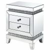 Furniture * | 2 Drawer Mirror Inlay Accent Table With Faux Crystal Accents, Silver