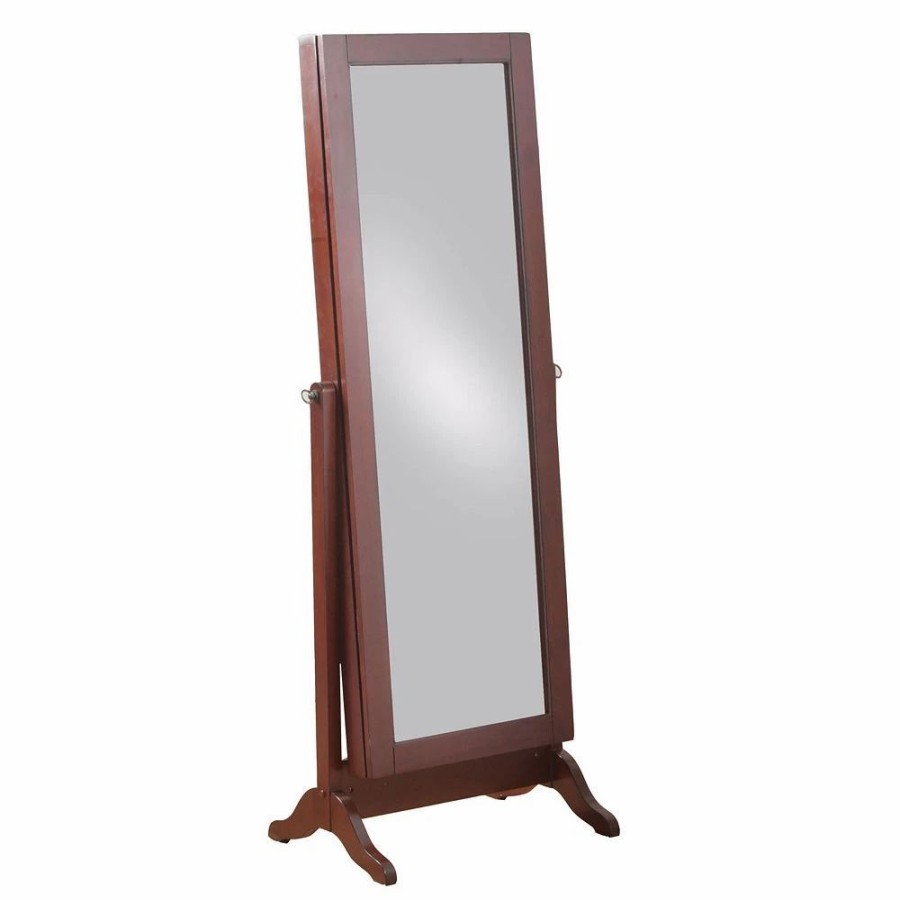 Furniture * | Jewelry Armoire Sliding Floor Mirror Cherry