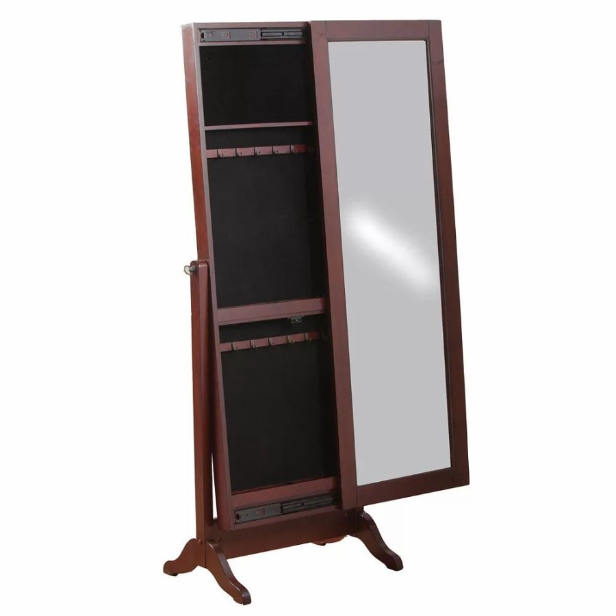 Furniture * | Jewelry Armoire Sliding Floor Mirror Cherry