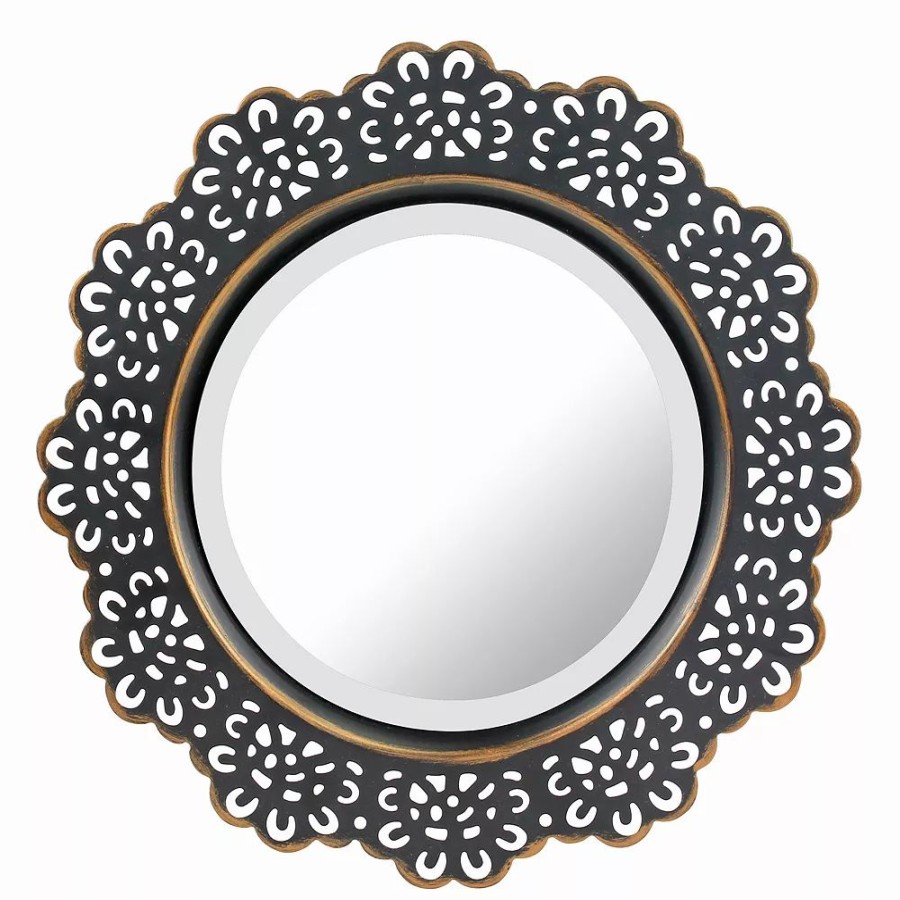 Mirrors * | Stonebriar Collection Round Black Metal Lace Wall Mirror