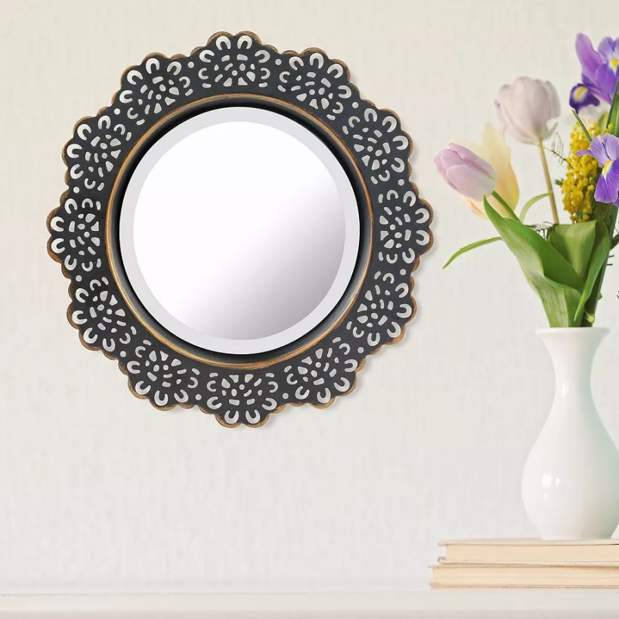 Mirrors * | Stonebriar Collection Round Black Metal Lace Wall Mirror