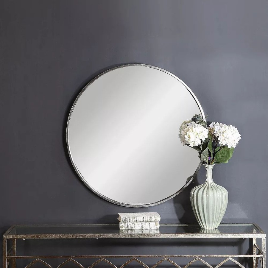 Mirrors * | Antique Silver Finished Narrow Round Wall Mirror