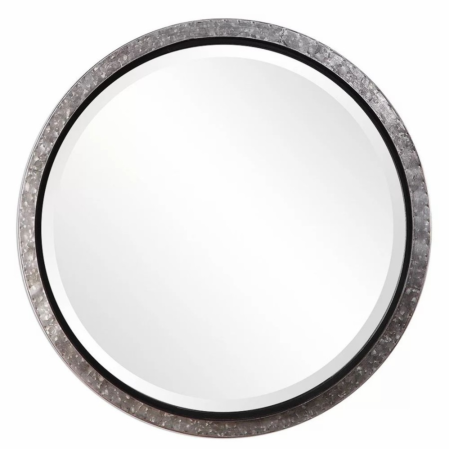 Mirrors * | 3-D Profile Round Metal Frame Nail Heads Accented Wall Mirror