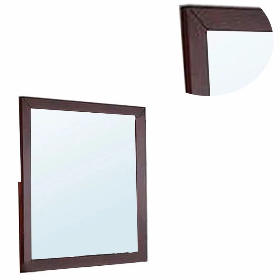 Furniture * | Bran 36 X 36 Square Dresser Mirror, Pine Wood, Grain Details, Cherry Brown