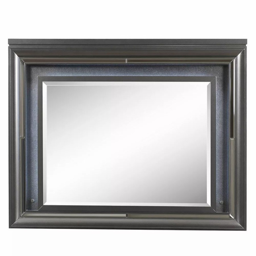 Mirrors * | Wall Mirror With Mirror Accent And Beveled Edges, Gray