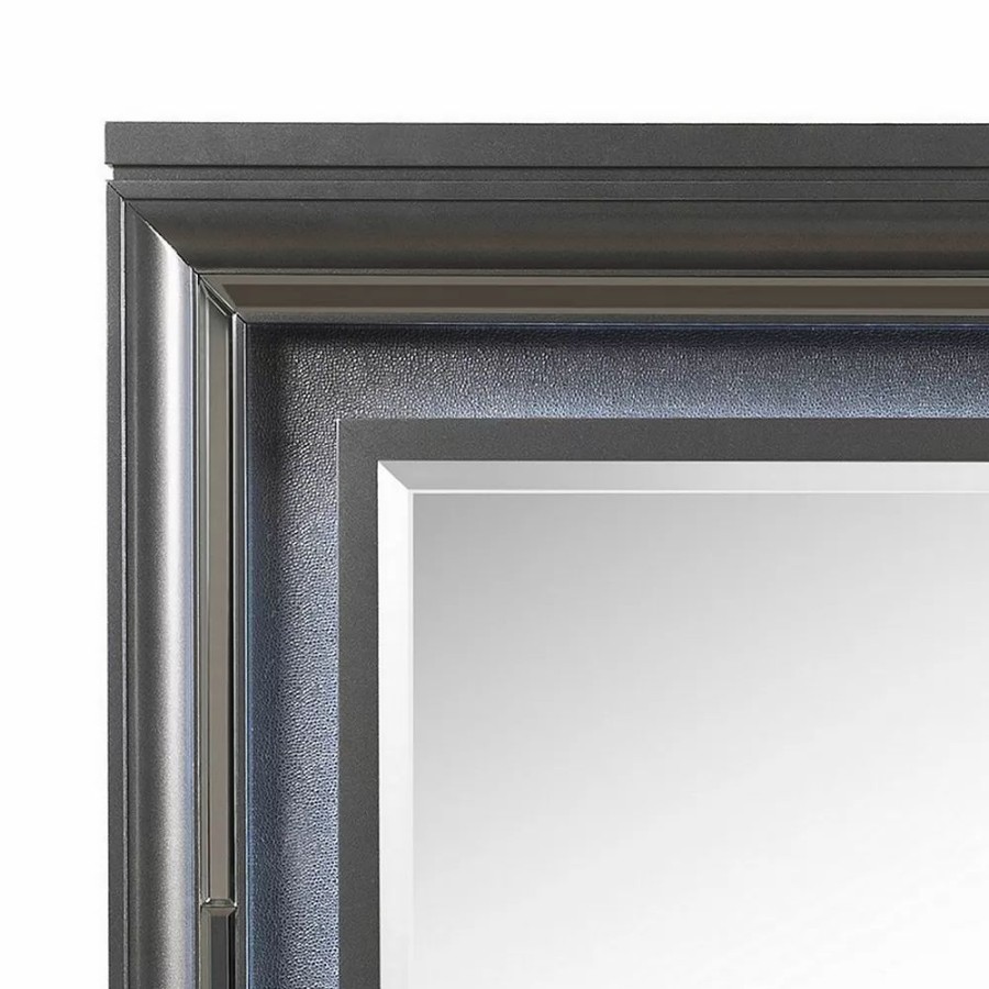 Mirrors * | Wall Mirror With Mirror Accent And Beveled Edges, Gray