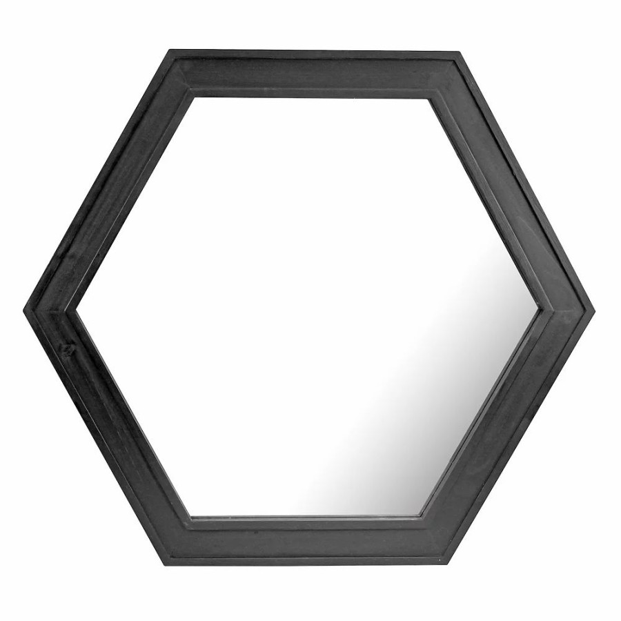 Mirrors * | Stonebriar Collection Hexagon Wall Mirror With Black Painted Wood Frame