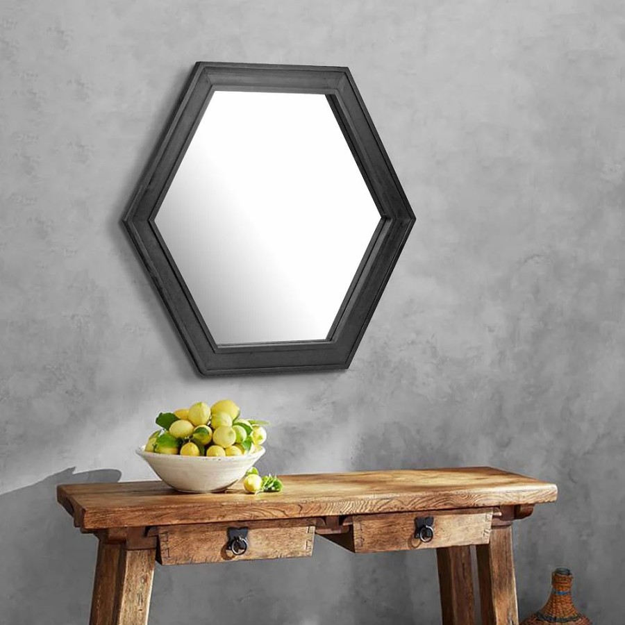 Mirrors * | Stonebriar Collection Hexagon Wall Mirror With Black Painted Wood Frame