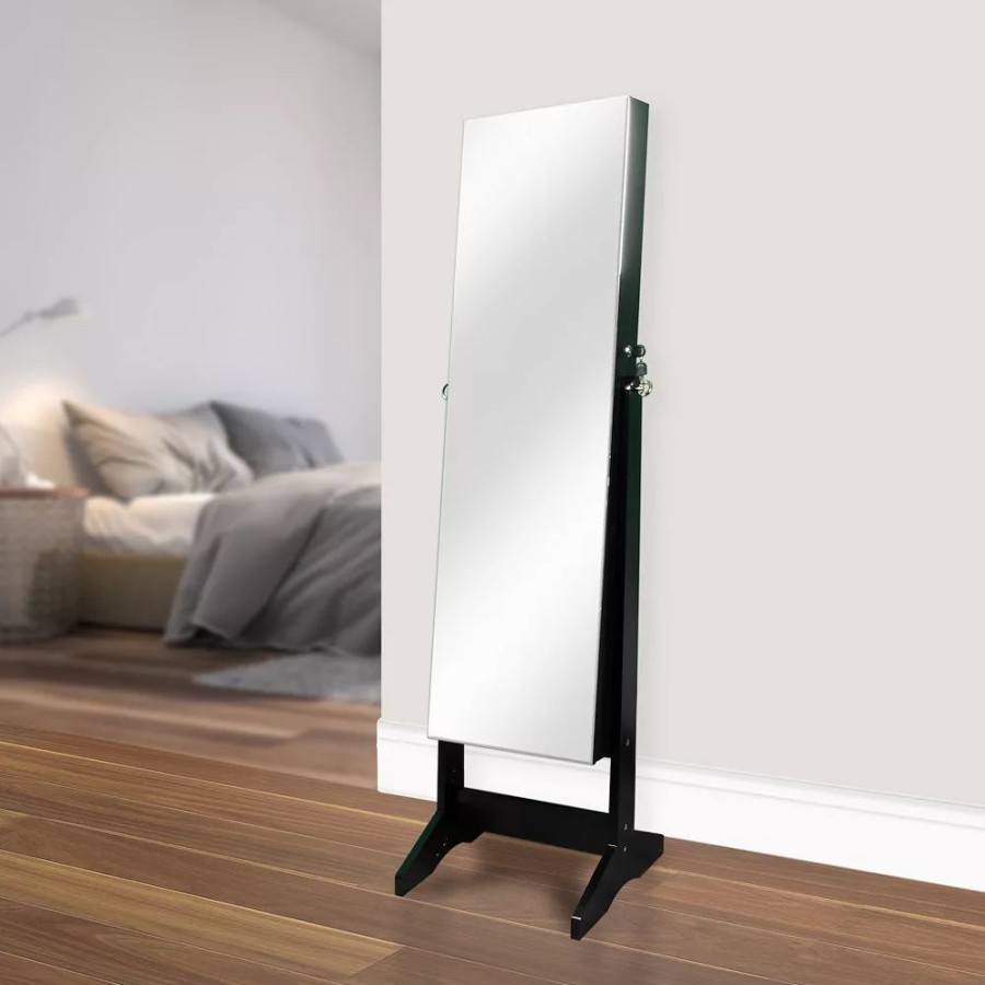 Furniture * | Prinz Black Frameless Jewelry Cabinet Mirror Floor Decor