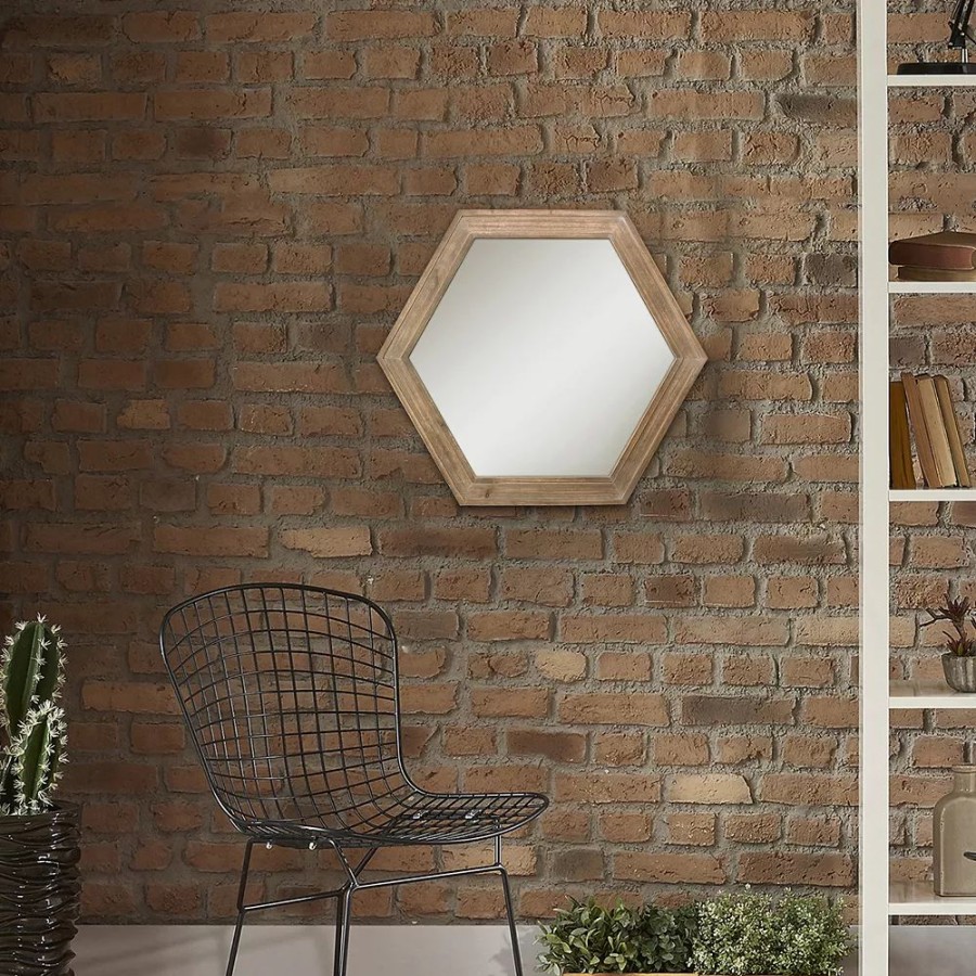 Mirrors * | Stonebriar Collection Natural Wood Hexagon Hanging Wall Mirror