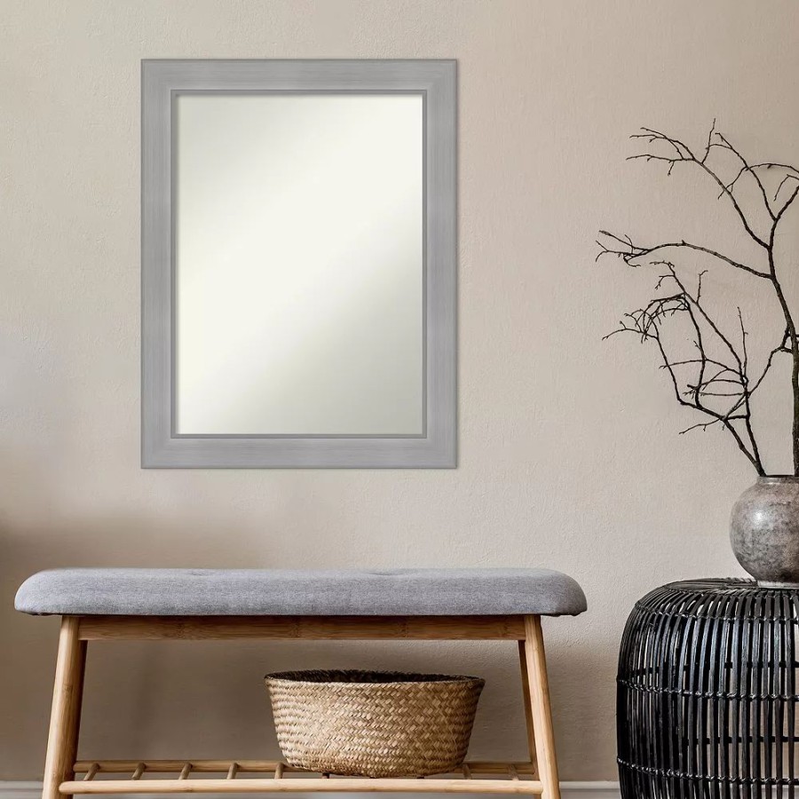 Mirrors * | Amanti Art Non-Beveled Bathroom Wall Mirror Vista Brushed Nickel Frame